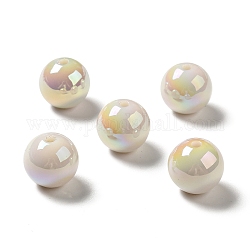 Placage uv perles acryliques irisées arc-en-ciel opaques, ronde, beige, 15~15.5x15.5~16mm, Trou: 2.7~2.8mm