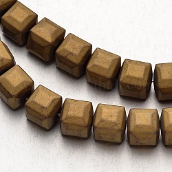 Chapelets de perles en hématite synthétique sans magnétique, mat, cube, plaqué or, 8x8x8mm, Trou: 1mm, Environ 51 pcs/chapelet, 15.7 pouce