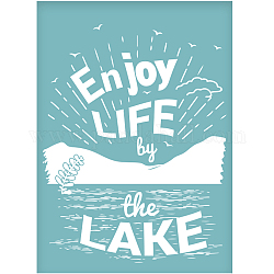 粘着性のシルクスクリーン印刷ステンシル  木に塗るため  DIYデコレーションTシャツ生地  湖のほとりでの生活をお楽しみください  ホワイト  195x140mm