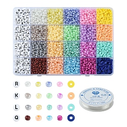DIY Word Bracelet Making Kit, Including Glass Seed & Acrylic Letter & Polymer Clay Disc Beads, Elastic Thread, Mixed Color, 4448Pcs/box