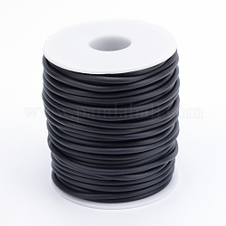 PVC Tubular Solid Synthetic Rubber Cord, Wrapped Around White Plastic Spool, No Hole, Black, 4mm, about 15m/roll