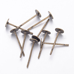 Ear Stud Posts, Brass Head and Stainless Steel Pin, Lead Free & Cadmium Free & Nickel Free, Antique Bronze, 10mm, Head: 4mm