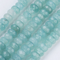 Chapelets de perles de jade naturel, teinte, facette, rondelle, turquoise pale, 4~4.5x2~2.5mm, Trou: 1mm, Environ 150 pcs/chapelet, 15.1 pouce ~ 15.3 pouces (38.5~39 cm)