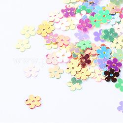 Accessori dell'ornamento paillette sfere di plastica disco, perle di paillettes, fiore, colore misto, 7x7x0.2mm, Foro: 1 mm, circa 30000pcs/500g