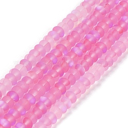 Frosted Transparent Glass Beads Strands, Rondelle, Pearl Pink, 8x5mm, Hole: 1mm, about 75pcs/strand, 14.96''(38cm)