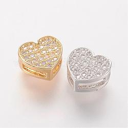 Brass Micro Pave Cubic Zirconia Slide Charms, Heart, Mixed Color, 7.5x8x3.5mm, Hole: 1x2~4.5mm