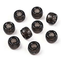 Perles en plastique transparentes, avec de la poudre de paillettes, baril, noir, 9x6mm, Trou: 3.8mm