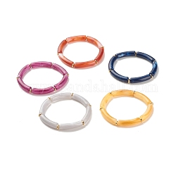 Nachahmung Edelstein Acryl Curved Tube Perlen Stretch-Armband, stämmiges Armband für Frauen, Mischfarbe, Innendurchmesser: 2-1/4 Zoll (5.6 cm)