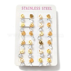 Серьги-гвоздики с луной и звездой из прозрачного кубического циркония, 304 украшение из нержавеющей стали для женщин, золотые, 17x7 мм, штифты : 0.7 мм