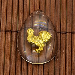 Подвески из настоящей 18-каратной позолоченной латуни, инкрустированные прозрачным стеклом, двенадцать китайских знаков зодиака дизайн слеза, подвески для изготовления колье, прозрачные, петух, 31x21x8~9 мм, отверстие : 2 мм