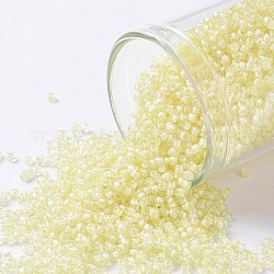 TOHO Round Seed Beads, Japanese Seed Beads, (182) Inside Color Luster Crystal Soft Yellow, 15/0, 1.5mm, Hole: 0.7mm, about 3000pcs/10g