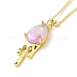 Collana con pendente a goccia in cristallo sintetico, gioielli in ottone placcato oro per le donne, perla rosa, 17.32 pollice (44 cm)