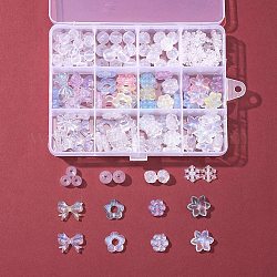 透明なアクリルビーズ  グリッターパウダー  花と蝶結びと雪の結晶と丸と星  ミックスカラー  8~15x7~18x2.5~10mm  穴：1.2~2mm  159個/箱
