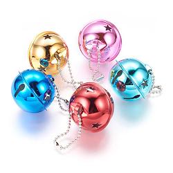 Mixed Color Round Brass Bell Pendants For Christmas, Size: about 40mm in diameter, 37mm long, hole: 3x6mm