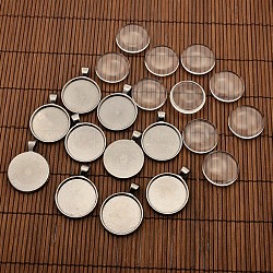 25mm Transparent Clear Domed Glass Cabochon Cover for Alloy Photo Pendant Making, Cadmium Free & Lead Free & Nickel Free, Gunmetal, Pendants: 36x28x3mm, Hole: 4mm, Glass: 25x7.4mm