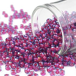 Toho perles de rocaille rondes, Perles de rocaille japonais, (304) couleur intérieure saphir clair / jacinthe doublée, 8/0, 3mm, Trou: 1mm, environ 1110 pcs/50 g