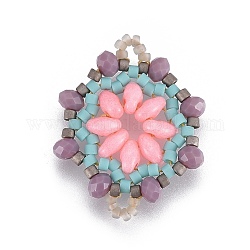 Miyuki & toho link di perline giapponesi fatti a mano, modello telaio, fiore, roso, 24~25.6x19~19.2x3.2~3.6mm, Foro: 1.5~1.6 mm