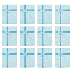 Коробка для ювелирных изделий из картона, для ожерелья, кольцо, упаковка серьги, с лентой-бантом снаружи и белой губкой внутри, прямоугольные, светло-голубой, 9x7x2.6 см