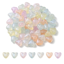 Rainbow Iridescent Plating Acrylic Beads, Glitter Beads, Heart, Mixed Color, 9.5x10.5x6.5mm, Hole: 1.8mm