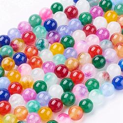 Natürliche Jade Perlen Stränge, gefärbt, Runde, Farbig, Mischfarbe, 6~6.5 mm, Bohrung: 1 mm, ca. 60 Stk. / Strang, 12.7 Zoll (32.5 cm)