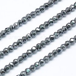 Perles d'hématite synthétique non magnétique synthétique brins, facette, ronde, 2mm, Trou: 1mm, environ 185~200 / pcs brins, 15.4 pouce