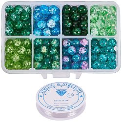 Perles de verre craquelé peintes, ronde, couleur mixte, 8mm, Trou: 1.3~1.6mm, environ 30 pcs / compartiments, 240 pcs / boîte