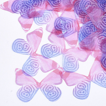 Tela de organza, para manualidades de fabricación de joyas de diy, mariposa, color de rosa caliente, 38x50mm