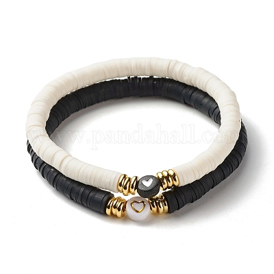 Black White Gold Clay Beaded Bracelet 