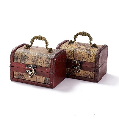ヴィンテージ木製ジュエリーボックス puレザー装飾宝箱ボックス