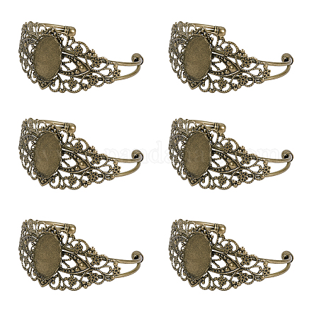 Pandahall 5 set bracciale in ottone vuoto con impostazioni cabochon tondo ovale 25x18mm lunetta vassoio per creazione di gioielli polsino braccialetti braccialetti bronzo antico DIY-PH0025-83AB-1