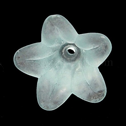 Perles de fleurs acryliques transparentes givrées cyan clair X-PLF018-13-1