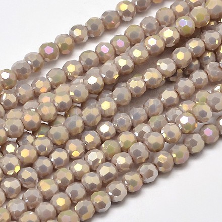 Faceted Round Full Rainbow Plated Electroplate Glass Beads Strands EGLA-J130-FR01-1
