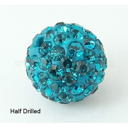 Half Drilled Polymer Clay Grade A Rhinestone Round Beads X-RB-H258-HD8mm-229-1