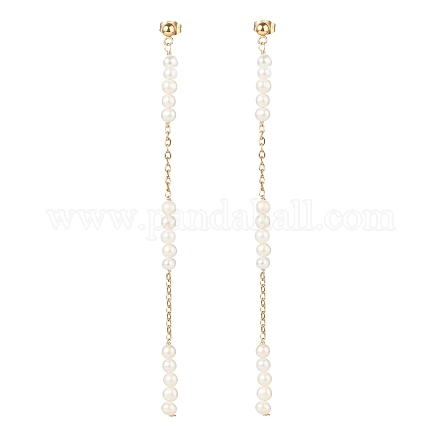 Orecchini pendenti a catena lunga con perle naturali e perline EJEW-JE04932-1