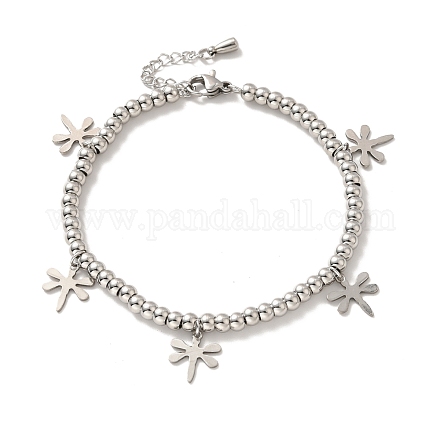 304 Stainless Steel Dragonfly Charm Bracelet with 201 Stainless Steel Round Beads for Women BJEW-B057-22P-1