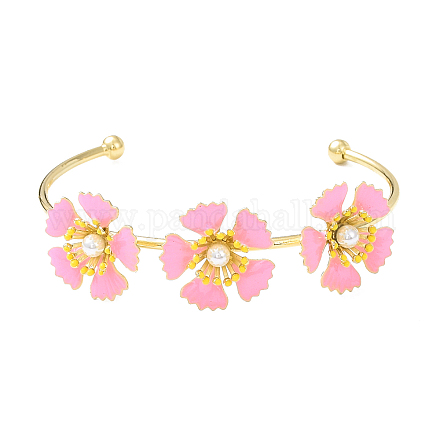 Fleur en alliage avec bracelet manchette ouvert en perles d'imitation pour femme BJEW-D054-02G-01-1
