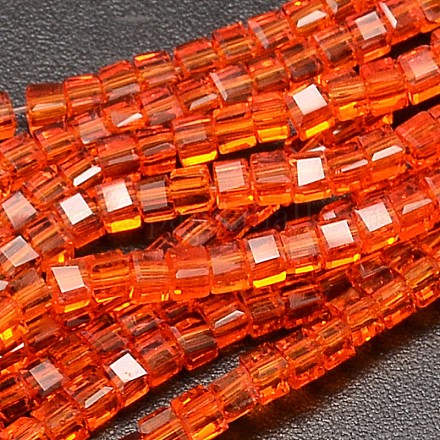 ファセットキューブ透明なガラスビーズ連売り  ダークオレンジ  2x2x2mm  穴：0.5mm  約200個/連  15.7インチ EGLA-J133-B06-1