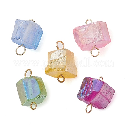 Electroplated Natural Quartz Beads Connector Charms PALLOY-JF02457-01-1