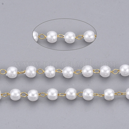 Hecho a mano abs de imitación de plástico de perlas con cuentas cadenas CHS-T003-01G-1