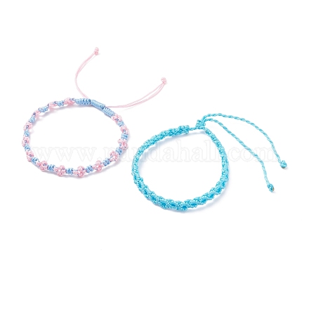 2 bracelet cordon tressé fleur de pêcher 2 couleurs BJEW-JB07610-03-1