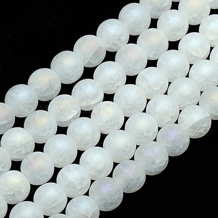 Electroplate AB Color Plated Frosted Synthetic Crackle Quartz Round Beads Strands G-L155-8mm-11-1
