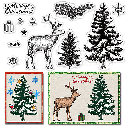 CRASPIRE Christmas Silicone Clear Stamps Elk Merry Christmas Pine Tree Snowflake Patterns Clear Stamps for Card Making Decoration DIY Scrapbooking Embossing Album Decor Craft DIY-WH0167-56-1055-1