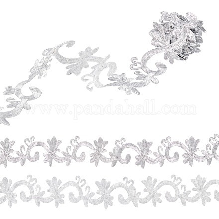 機械刺繍布地手縫い/アイロンワッペン  マスクと衣装のアクセサリー  アップリケ  花柄  銀  45x1.5mm DIY-WH0401-18B-1