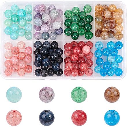NBEADS 160 Pcs Crackle Glass Beads CCG-NB0001-01-1