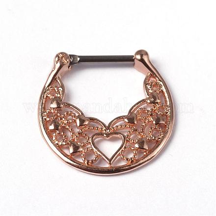 Heart Pattern Titanium Steel Nose Studs Nose Piercing Jewelry AJEW-H007-14RG-1