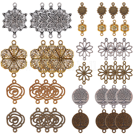 Sunnyclue 1 scatola 60 pezzi 10 stili connettori in filigrana charms connettori in filigrana d'oro stile tibetano argento bronzo metallo risultati in filigrana per la creazione di gioielli charms braccialetto orecchino collana artigianato FIND-SC0003-35-1
