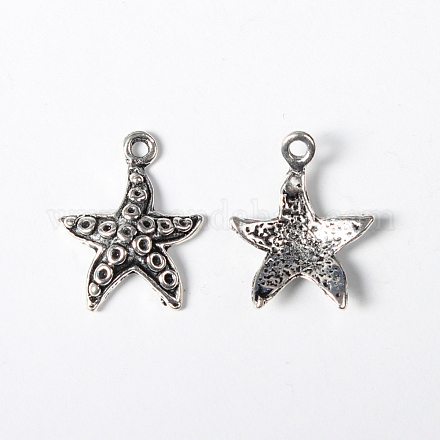 Lead Free Antique Silver Tibetan Style Starfish Pendants X-TIBEP-A24155-AS-LF-1