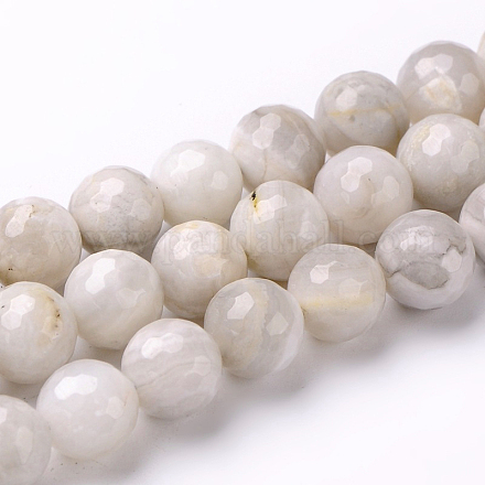 Faceted Natural Agate Round Bead Strands G-L383-11-8mm-1