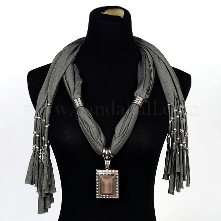 Великолепный сплав прямоугольник смолы кулон ткани шарф ожерелья NJEW-I067-07A-1