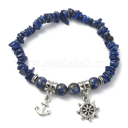 Natural Lapis Lazuli Chips Stretch Bracelet BJEW-JB09598-02-1